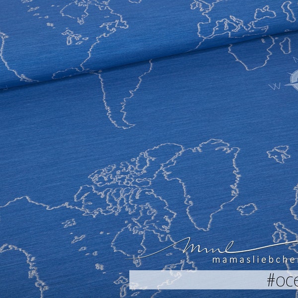 Bleu de Jersey tissu « one world #ocean » NEW (1 panneau, environ 0,55 m) (bio-Maillot)