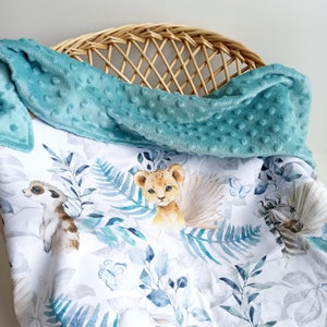 Personalized baby blanket Savannah Animals fleece Bleu