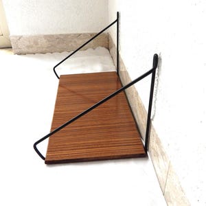 String shelf 1950s 1960s vintage old shelving system with only one shelf bookcase wood metal wooden shelf string mid century wall shelf