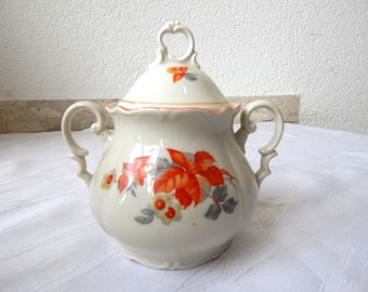 Zuckerdose Vintage 50er 60er Jahre Blumendekor orange Porzellan