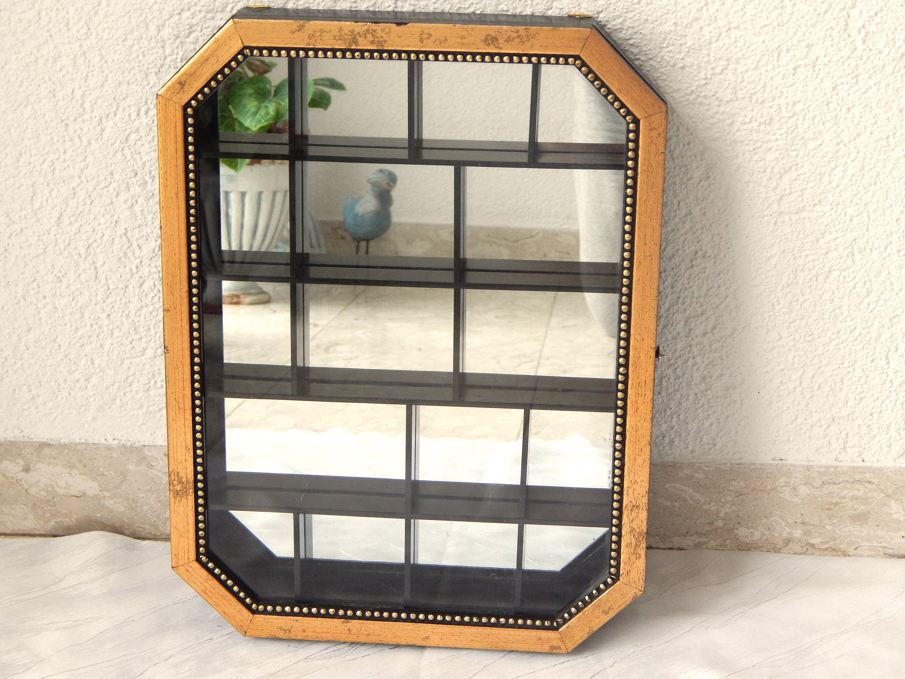 Setzkasten Aufbewahrung Vintage hinter Glas Schubladenkasten Holz 1980er 1990er Schublade Sammeln Regal Kasten alt Glastür verspiegelt
