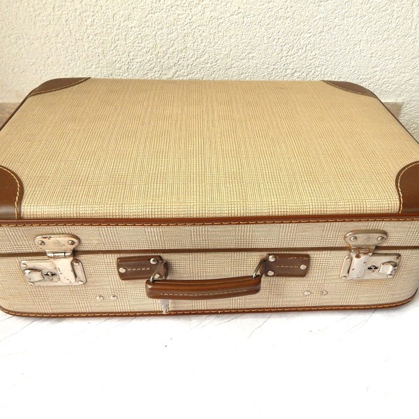 Koffer abschließbar Vintage alt 1950s Jahre Bühnenkoffer Aufbewahrung Lederkoffer Oldtimer  Kosmetikkoffer Kinder Holzkoffer Überseekoffer