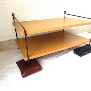 String shelf 1950s 1960s vintage old shelving system with two shelves bookcase wood metal wooden shelf string mid century wall shelf
