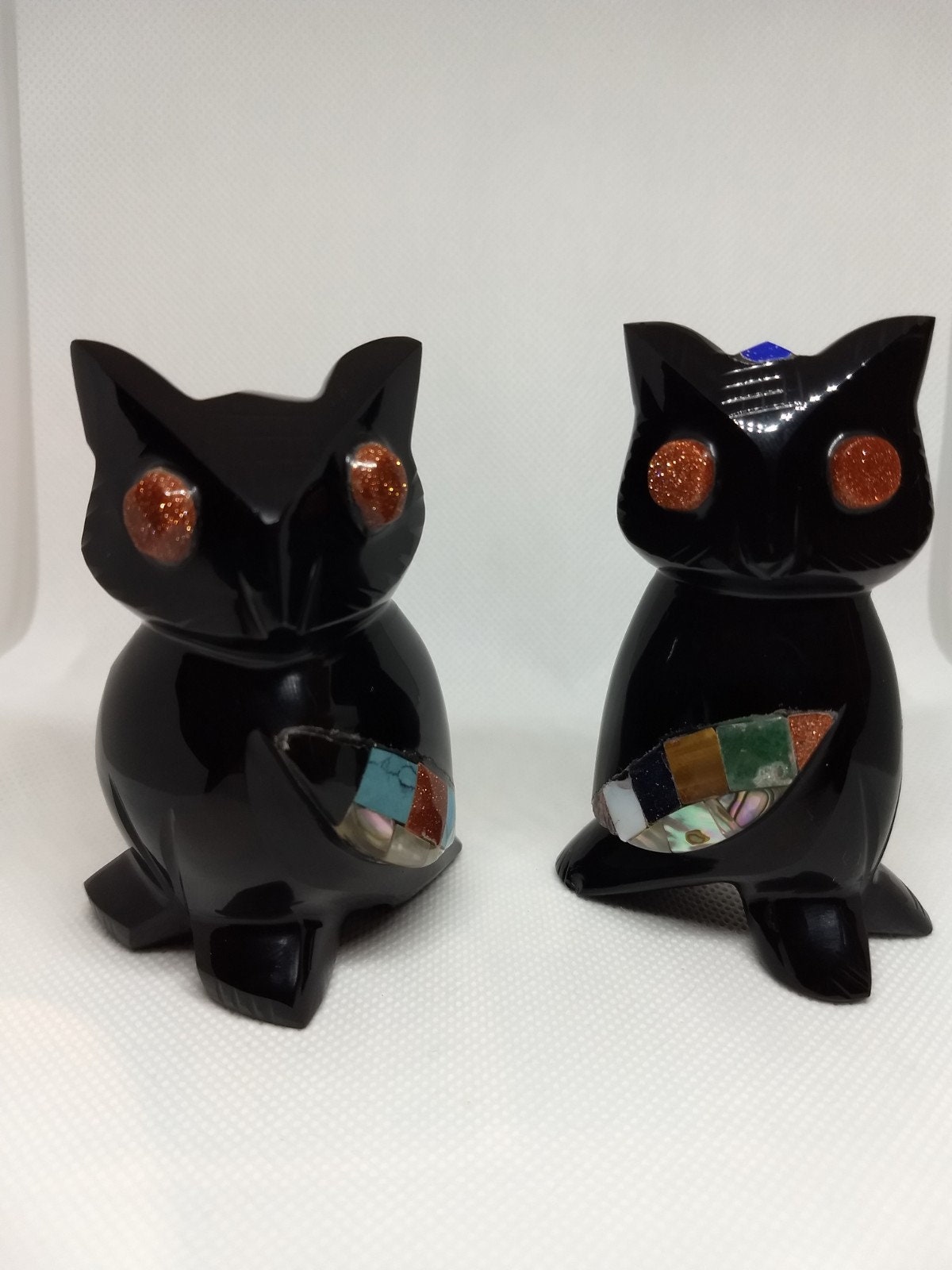 THREE 10cm Embedded Stone Owl
