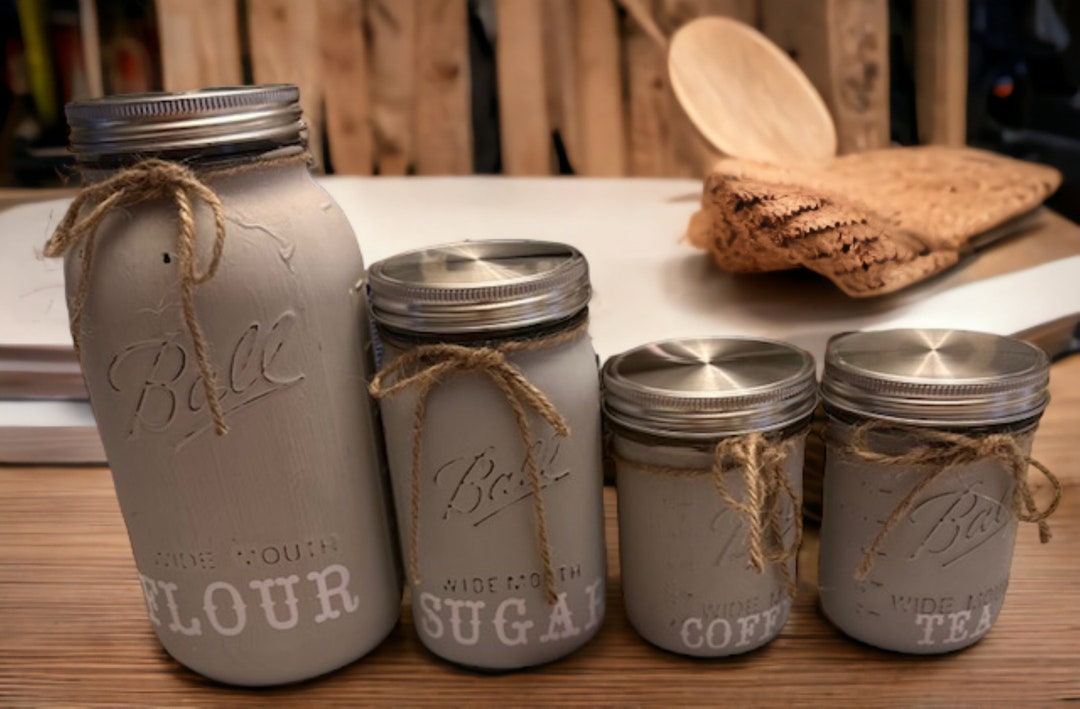4pc Mason Jar Canister Set Kitchen Storage mason Jars Etsy