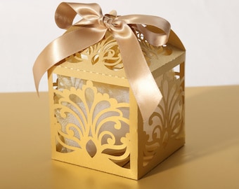 for wedding bridal shower Eco-friendly paper options Flowers Laser cut Favor Box DIY Kit baby shower floral design baptism Pack of 10