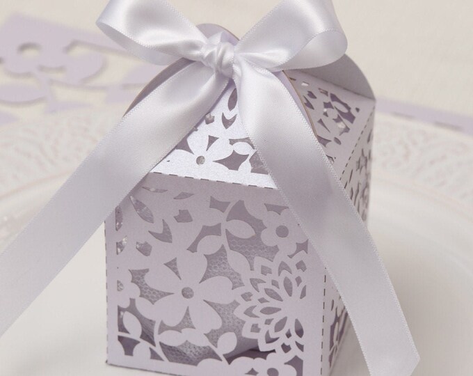 for wedding bridal shower Eco-friendly paper options Flowers Laser cut Favor Box DIY Kit baby shower floral design baptism Pack of 10