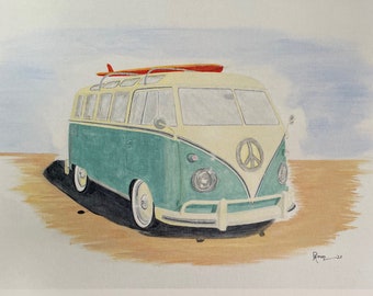Surfers Van, Surfing Micro Bus, VW Bus, Surf Boards, Surfing, Wave Riders. Surfing Card.