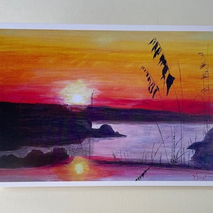Coucher de soleil à Minorque Card. Arenal. Cartes d'impression de salutations. à partir de peintures acryliques originales, fête des mères. fête des pères, anniversaires, action de grâces