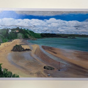 Tenby - North beach, West Wales, Cymru, Tarjetas y Montado, Impresiones firmadas de Pinturas acrílicas originales: Día de la madre, día del padre, cumpleaños