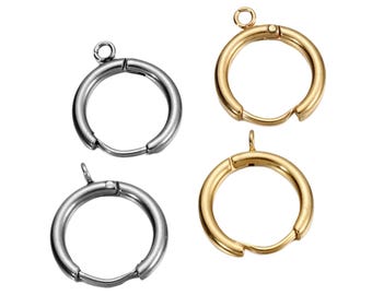 Stainless Steel Leverback Hoop Earrings, 14mm Diameter, Gold Plated Option (20pcs)