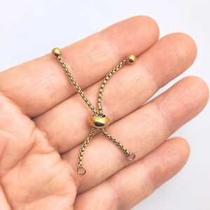 5cm Long Gold Plated 1.8 mm thick Stainless Steel Blank Bolo Bracelet Adjustable Round Box Chain Slider Stopper Clasp Ball End Semi Finish