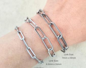Unisex-Armband aus Edelstahl mit dicker Büroklammerkette und Karabinerverschluss, wasserdicht, längliches ovales Kabel, Schmuckgeschenk im Großhandel