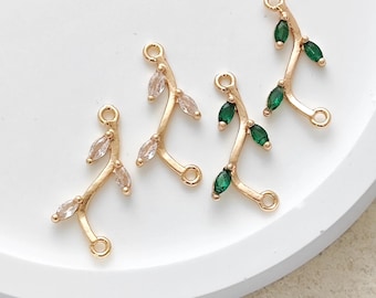 14K Gold überzogene Messing gepflasterte Zirkonia lassen Zweig Connector Charms für Ohrring Anhänger Halskette Schmuck machen