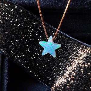 Opal Star Necklace Fire Opal Star Charm Pendant Sterling Silver Box Necklace White, Blue, Dark Blue Options