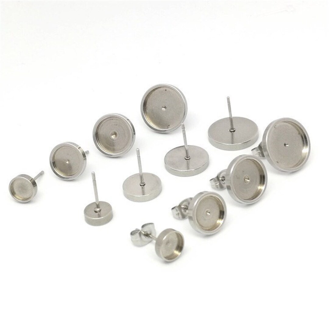 100pcs Stainless Steel 316L Thick Rim Stud Earring Round Bezel Setting ...