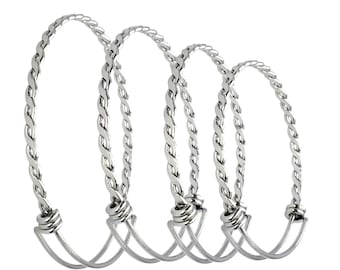 Bulk 50pcs 3.5mm Braided Stainless Steel Adjustable Blank Bangle Bracelet, Heavy Duty Waterproof Stackable Bangles Wholesale Supplies