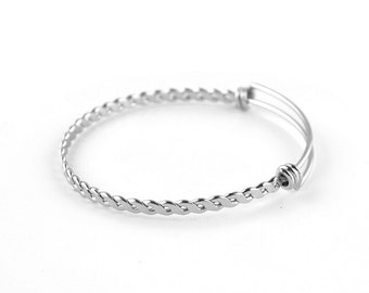 Bulk 50pcs 3.8mm Braided Stainless Steel Adjustable Blank Bangle Bracelet, Heavy Duty Waterproof Stackable Bangles Wholesale Supplies