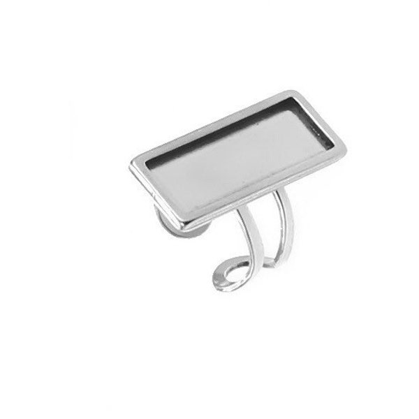 10pcs Stainless Steel 316L Rectangular Thick Rim Ring Bezel Setting Blanks DIY Adjustable Finger Ring Base Cabochon Jewelry Findings