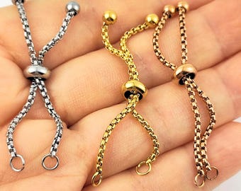 5cm Long 1.8mm Stainless Steel Adjustable Bolo Bracelet for Jewelry Making, Waterproof Slider Clasp Box Chain Blank Semi Finished Supplies