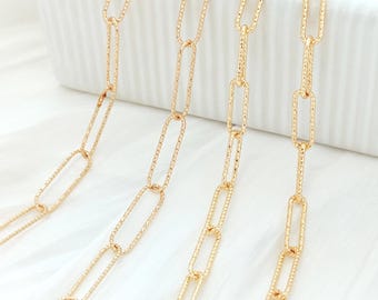 14K Gold Filled Glitter Mark Büroklammer Kette Großes Oval Kabel Messingketten Halbfertige klobige Kette Paperclip Halskette Ketten Meterware