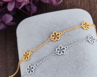 Zarte filigrane Blüte Daisy Blume Sterling Silber Kette Armband Geschenk für sie