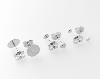 100 Stück Edelstahl Flache Ohrring Ohrstecker mit Rückseiten 3/4/5/6/8/10/12 mm Flache Rückseite Blank Ohrring Beiträge Zubehör Kleber auf Beiträge