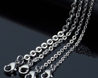 10pcs/50pcs pcs Stainless Steel Classic Dainty Flat Cable Link Chain Necklace Lobster Clasp for Women Men apx. 16/18/20/22/24/26/28/32 in