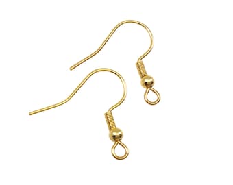 Gold Plated Coil Ball Bead Stainless Steel Surgical 316L Hypo-Allergenic French Ear Wire DIY Earring Jewelry Findings