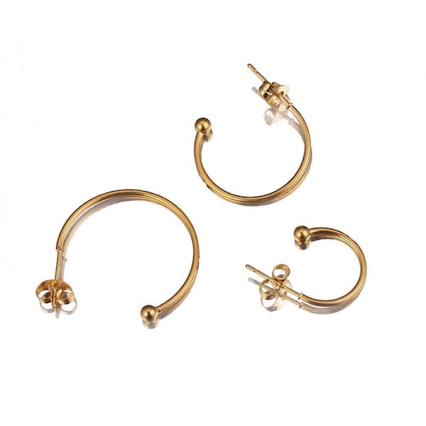 10pcs 15/20/25mm Gold Plated Stainless Steel Hoop C Shape Ball End Earrings Classic Earrings Lightweight Hoop Earrings With Backs DIY