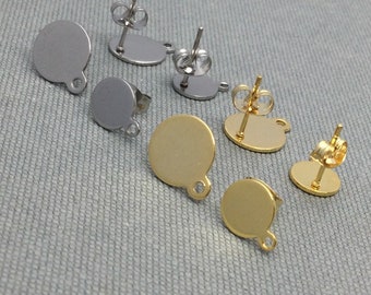 100 Stück Edelstahl 316L vergoldet rund mit Boden Schleife Loch Ohrstecker Runde LünettenFassung Rohlinge DIY Ohrring Schmuck