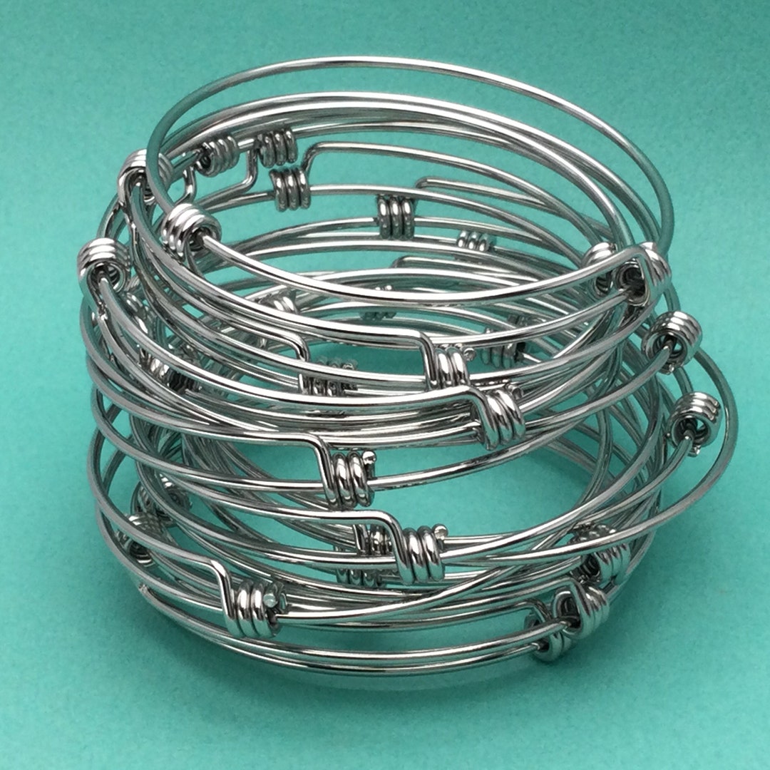 Bulk 50pcs Stainless Steel Adjustable Blank Bangle Bracelet for Making ...