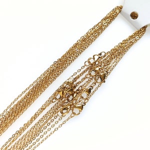 10/50 pcs Gold Plated Stainless Steel Dainty Flat Cable Link Blank Chain Necklace Lobster Clasp for Women 1.6mm Width Options 45/50cm Long