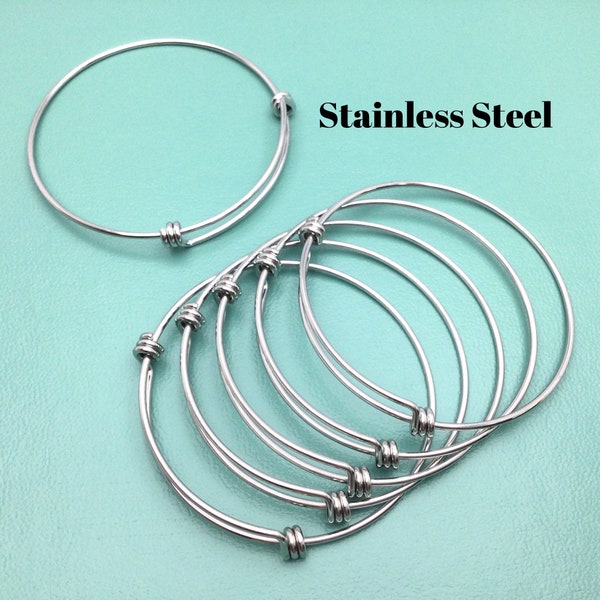 Budget Version 10/50/100 pcs Stainless Steel Adjustable Bangle Bracelet Blank For Making DIY Stacked bangle 60mm 65mm