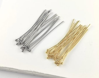 Stainless Steel 100pcs Gold Ball Point Headpins 0.7mm (21 Gauge), Stainless Steel /Gold plated Ball Head Pins