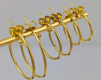 10pcs 15/20/25mm Gold Plated Stainless Steel Hoop C Shape Ball End Earrings Classic Earrings Lightweight Hoop Earrings With Backs DIY