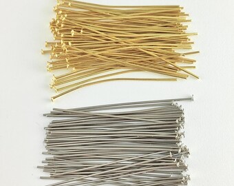 500pcs Stainless Flat Headpins 0.7mm (21 Gauge), 4cm long, Stainless Steel /Gold plated T-Head Pins
