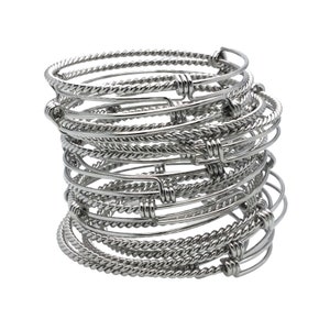 Bulk 50pcs Stainless Steel Adjustable Wire Cable Twist Blank Bangle Bracelet for DIY Craft Gift for Women 60mm 65mm