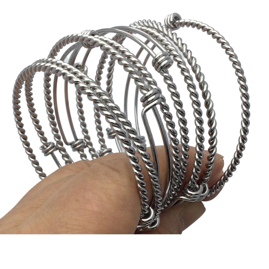 Cable Bangles 10 Pcs Stainless Steel Adjustable Twist Wire Cable Blank Bangle ...