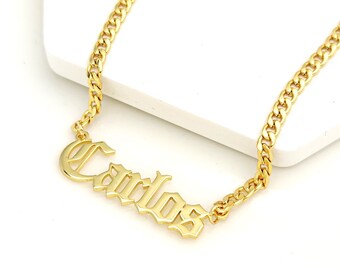 Custom Name Cuban Chain Necklace, Stainless Steel Personalized Choker, Tarnish Resistant Heavy Link Curb Jewelry, Birthday Gift for Men