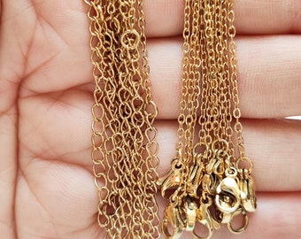 Bulk 100pcs pcs Gold Plated Stainless Steel Cable Chains Lobster Clasp, Necklace Blank Jewelry Making 45/50cm Optional 5cm extension