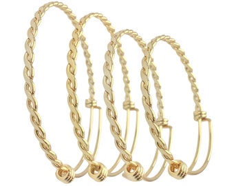 10pcs Stainless Steel Gold Plated Adjustable Braided Bangle Bracelet Stackable Bracelet for DIY Gift