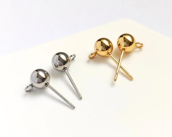 Front Loop 100pcs Stainless Steel/Gold Plated Ball Post Earring Studs 3/4/5/6mm Hypoallergenic Blank Earring Posts Findings with FREE Backs