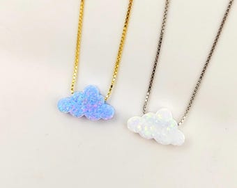 Opal Cloud Sterling Silver Necklace, Fire White Opal necklace, Fire Blue Opal Necklace Cloud Opal Necklace, Opal Cloud Pendant Necklace