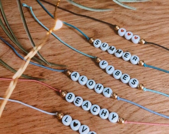 Custom beaded letter name friendship bracelet ~ minimalistic elastic stretchy bracelet, party favors, anniversary gift, bulk bracelets