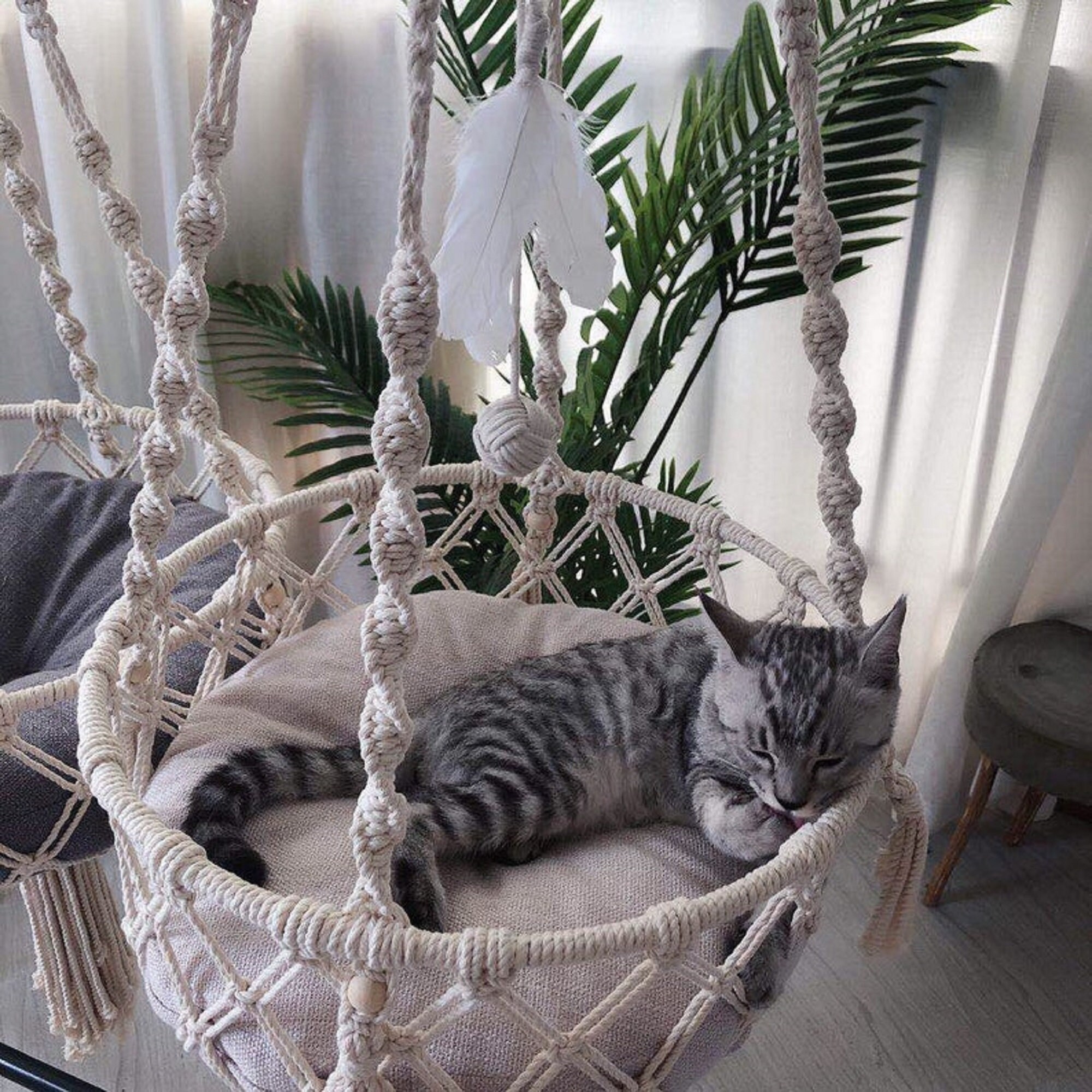 Macrame Cat Bed/swing Floating Cat Bed Hammock Cat Bed Etsy