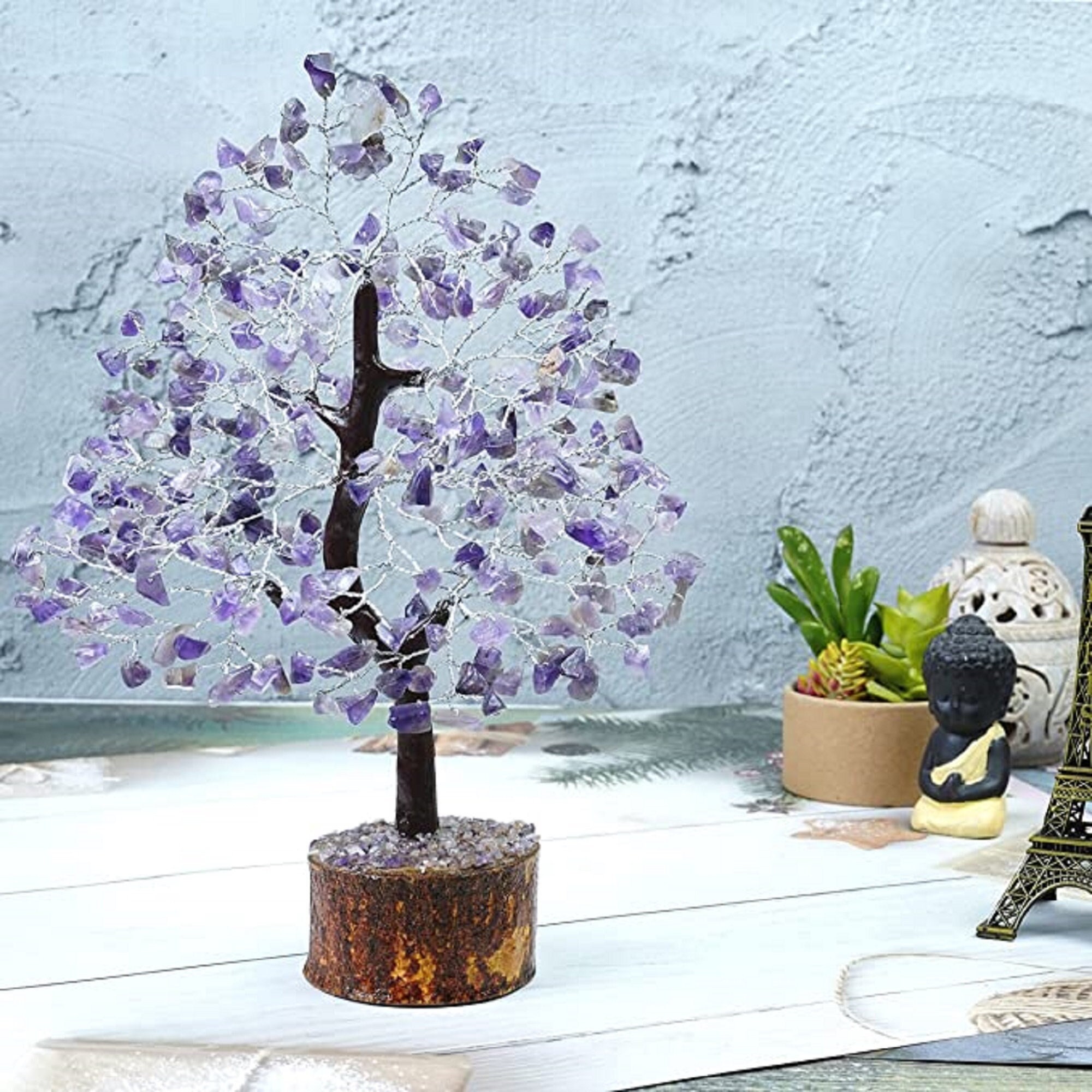 Handmade Natural Crystal Money Tree Bonsai Healing Chip Stone Reiki Sculptures 