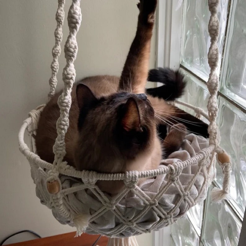 Macrame Cat Bed/swing Floating Cat Bed Hammock Cat Bed Etsy