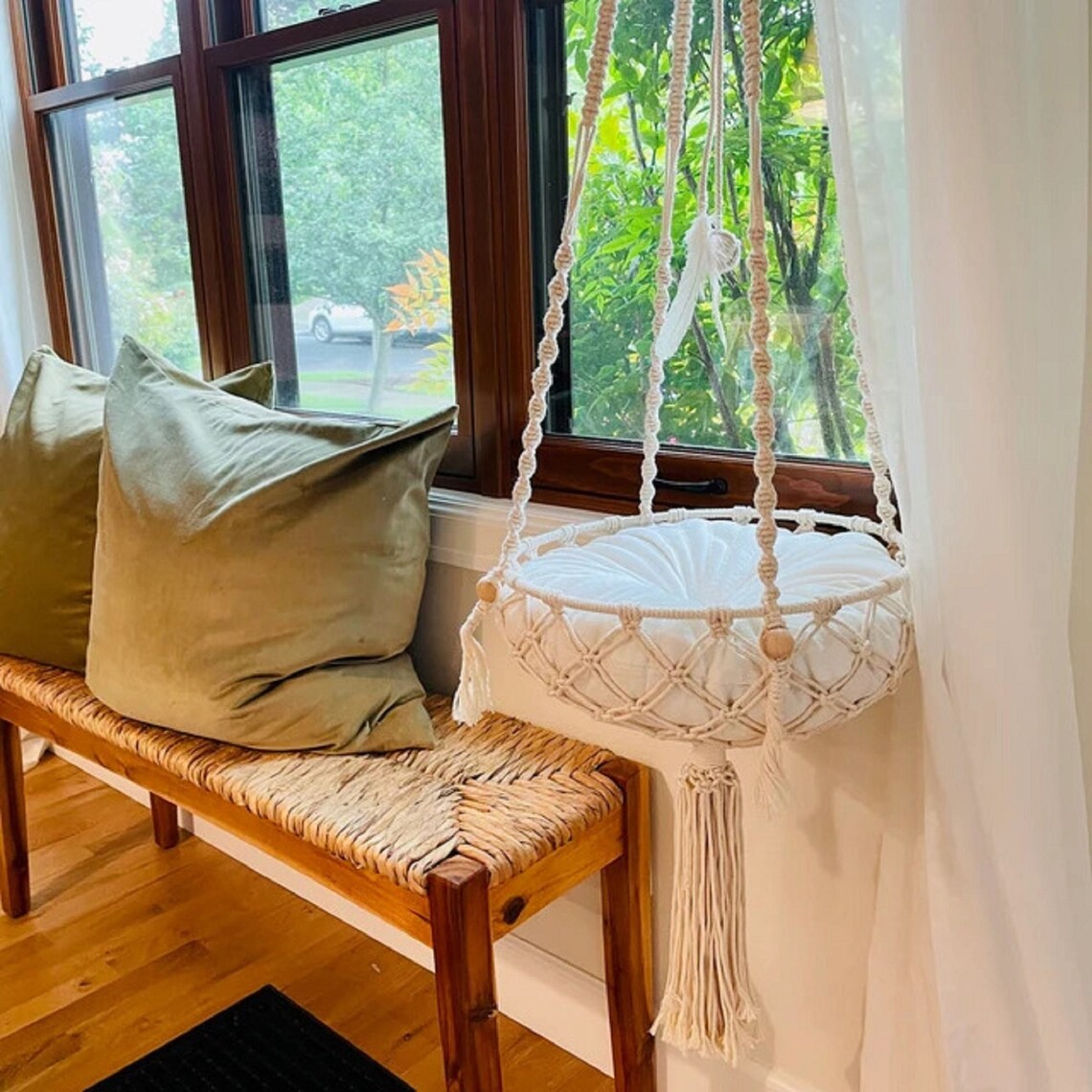 Macrame Cat Bed/swing Floating Cat Bed Hammock Cat Bed Etsy