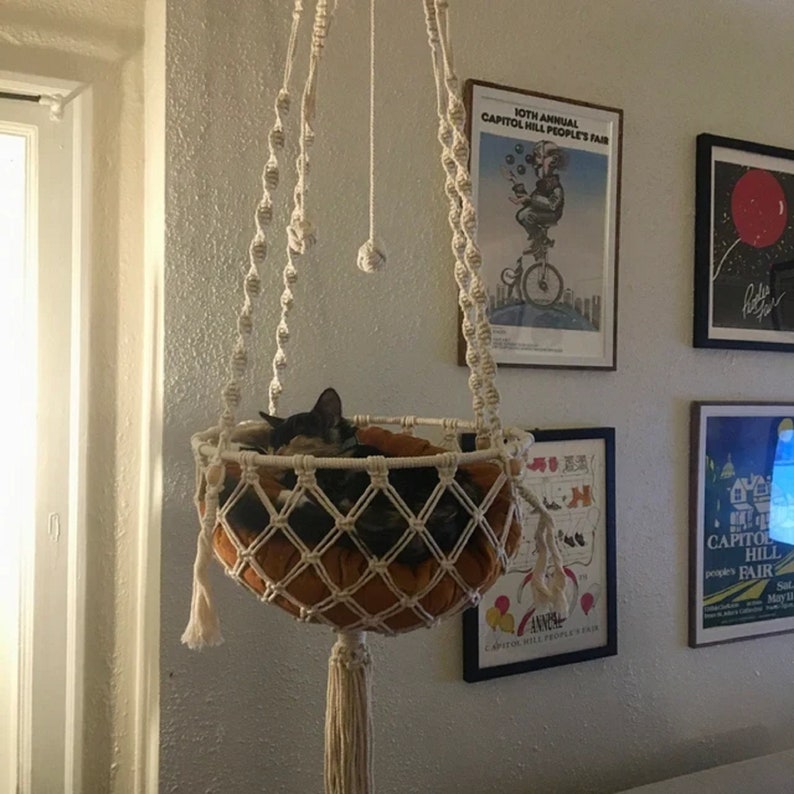 Macrame Cat Bed/swing Floating Cat Bed Hammock Cat Bed Etsy